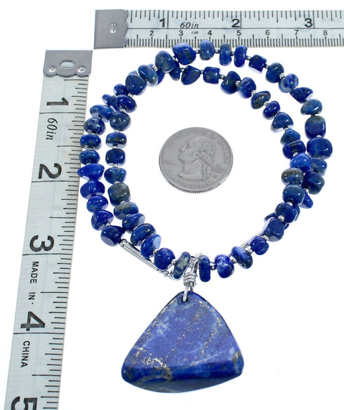 Southwest Lapis Sterling Silver Bead Necklace KX121158